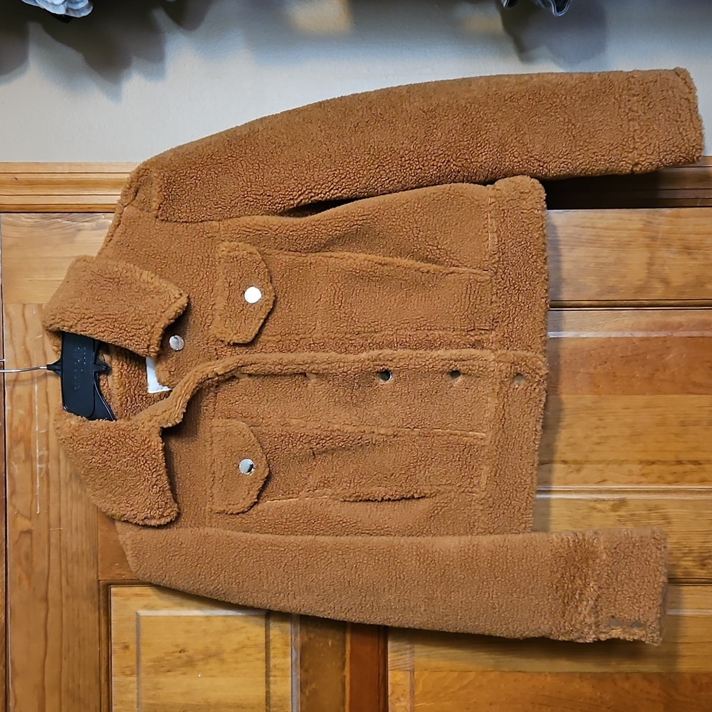 NWOT Anthropologie Avec Les Filles Teddy Sherpa Trucker Jacket in Caramel Brown - Picture 4 of 13